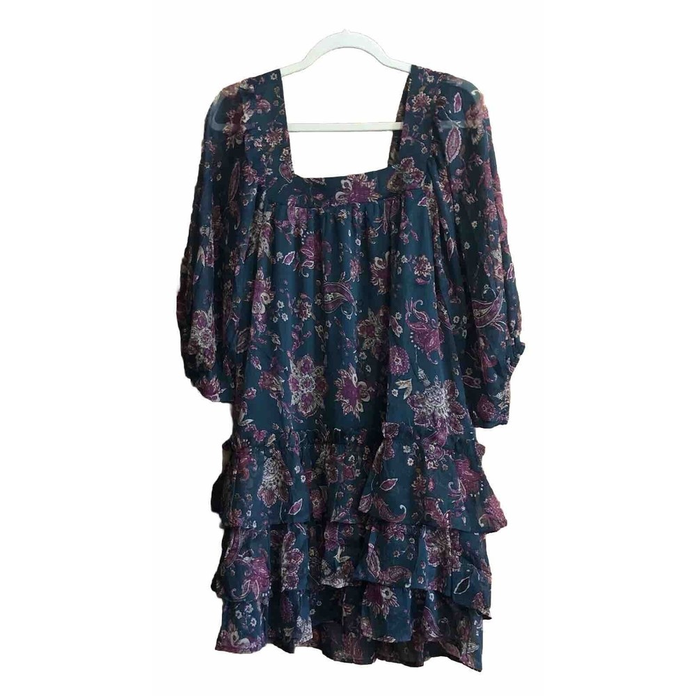 Band Of The Free Pine Berry Green Floral Boho Mini Dress Small NWT
